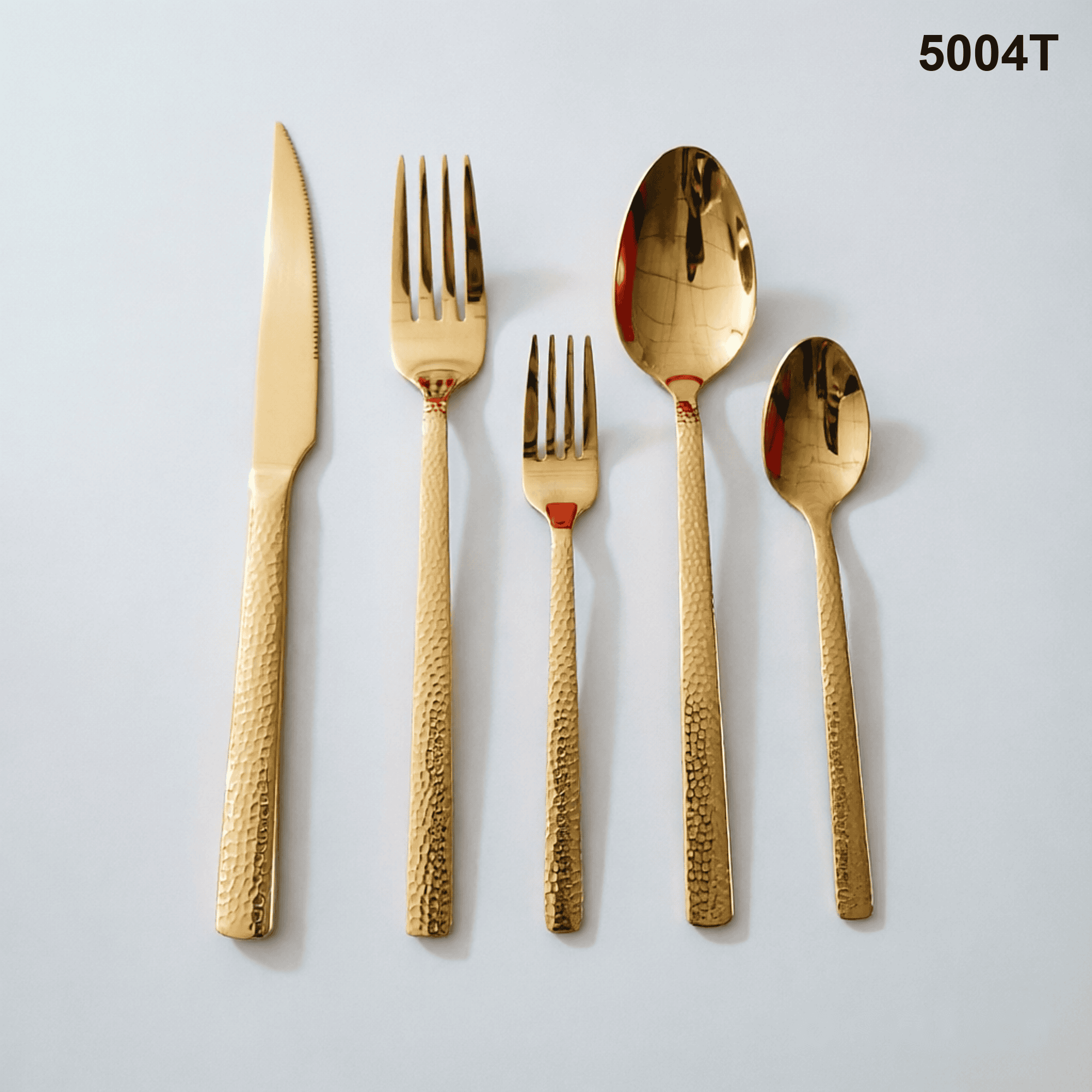 5004T pebble-like hammered dimples across gently tapered handles 20-piece flatware set