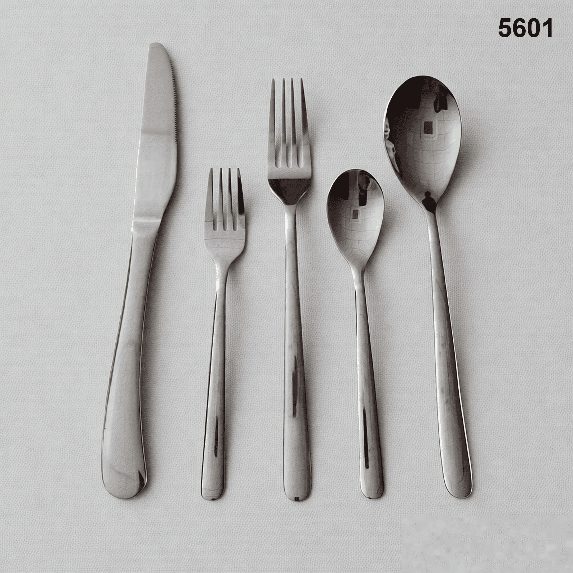 5601 simple smooth handles with a broad, softly rounded profile and rounded terminal 20-piece flatware set