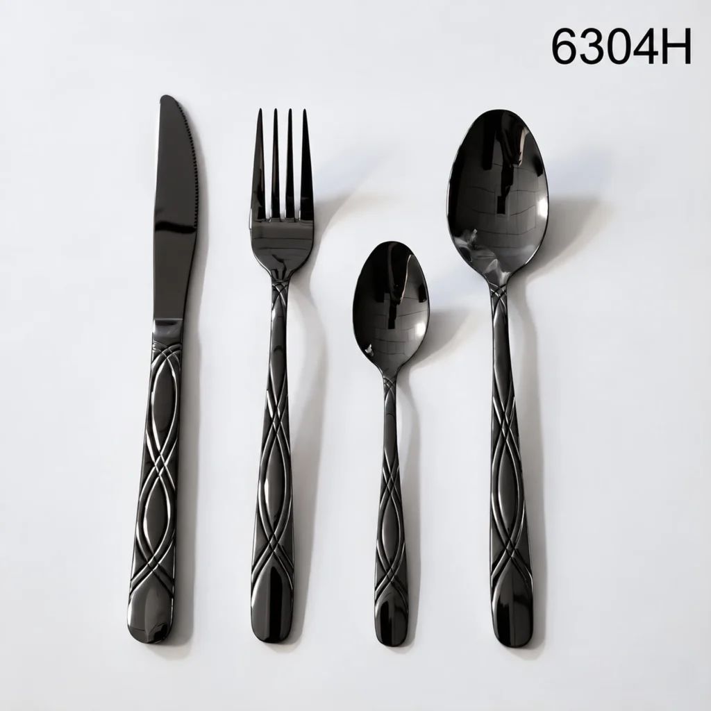 Sanli 6304H black cutlery design overview for the 16-piece set