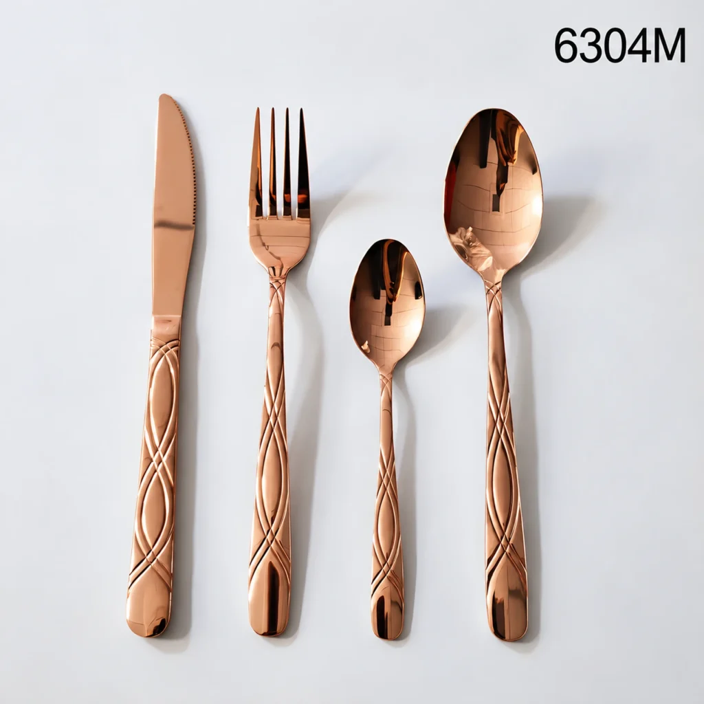 Sanli 6304M rose gold cutlery design overview for the 16-piece set