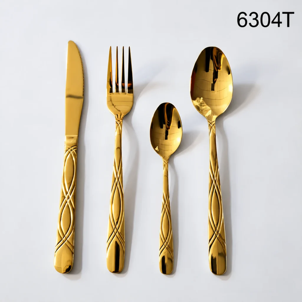 Sanli 6304T gold cutlery design overview for the 16-piece set