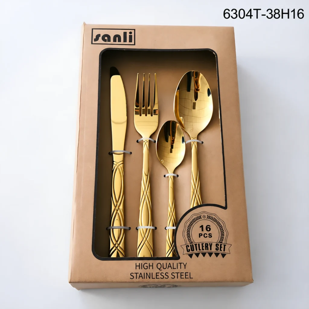 Sanli 6304T-38H16 gold 16-piece flatware set packaging