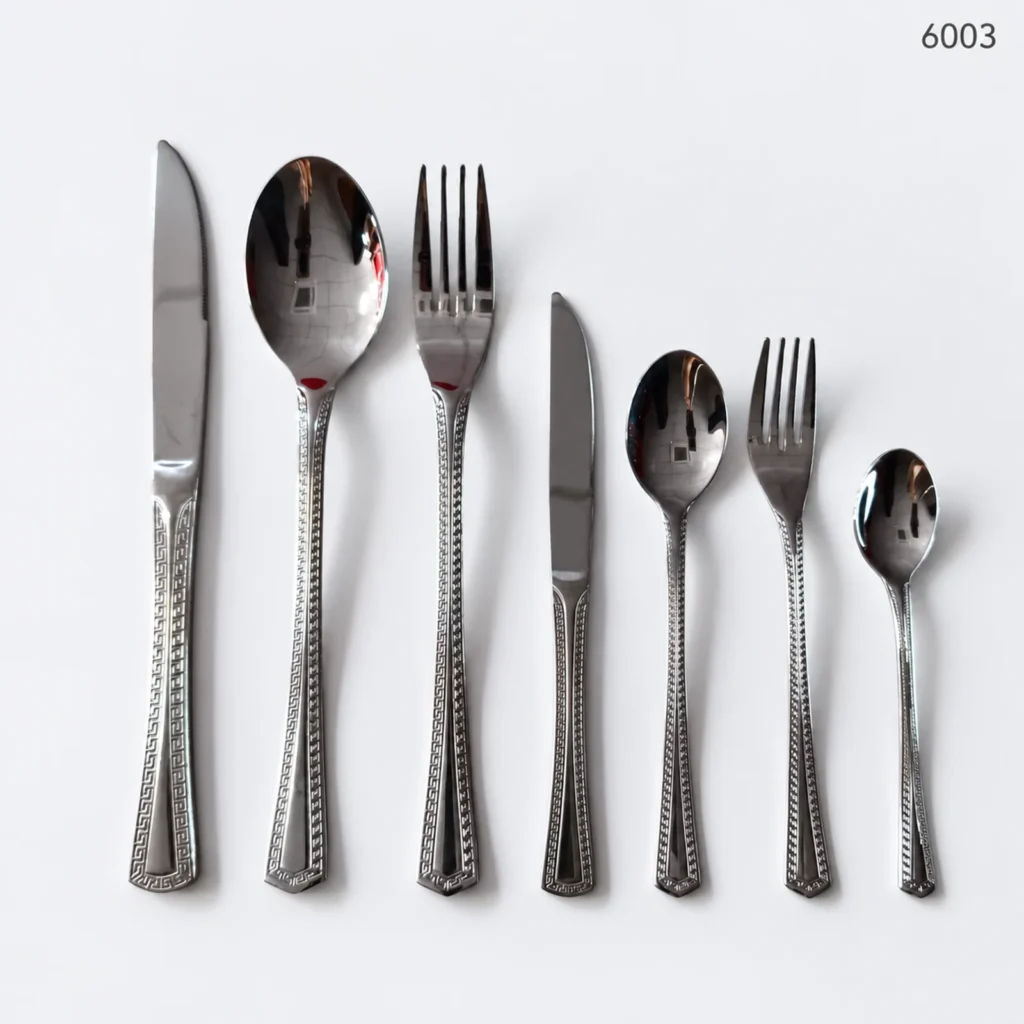 6003 18/0 cutlery with decorative straight-edged handles